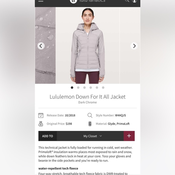 Lululemon Down For It All Dark Chrome Jacket - Picture 2 of 10